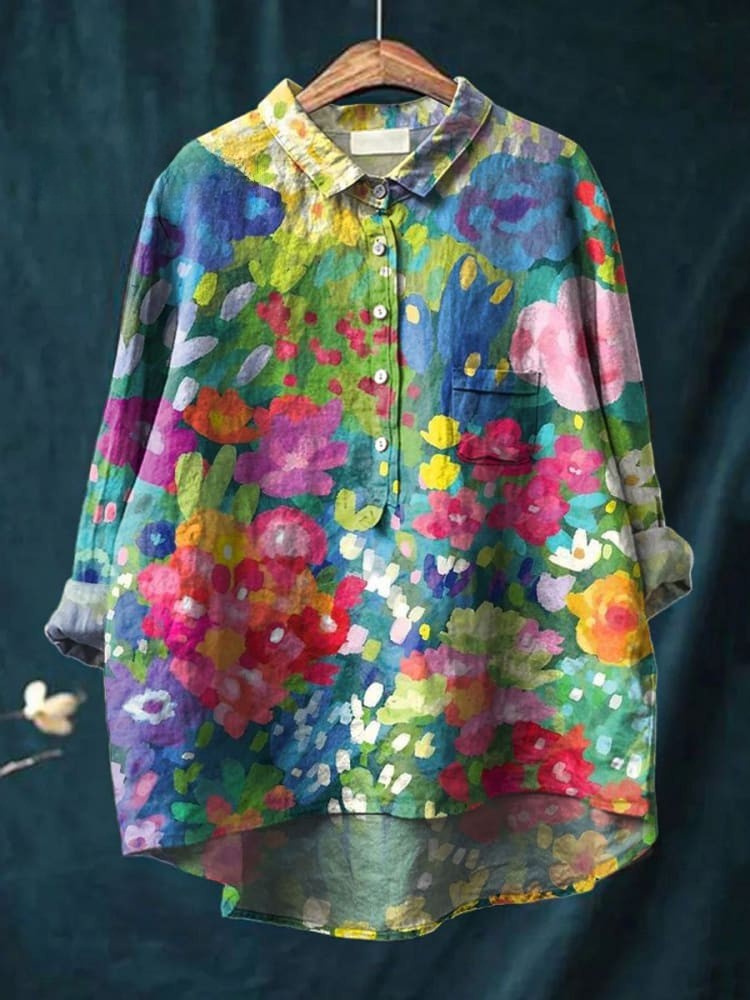 Kobieta Vintage Uroczy Kwiatowy Wzór Casual Koszula