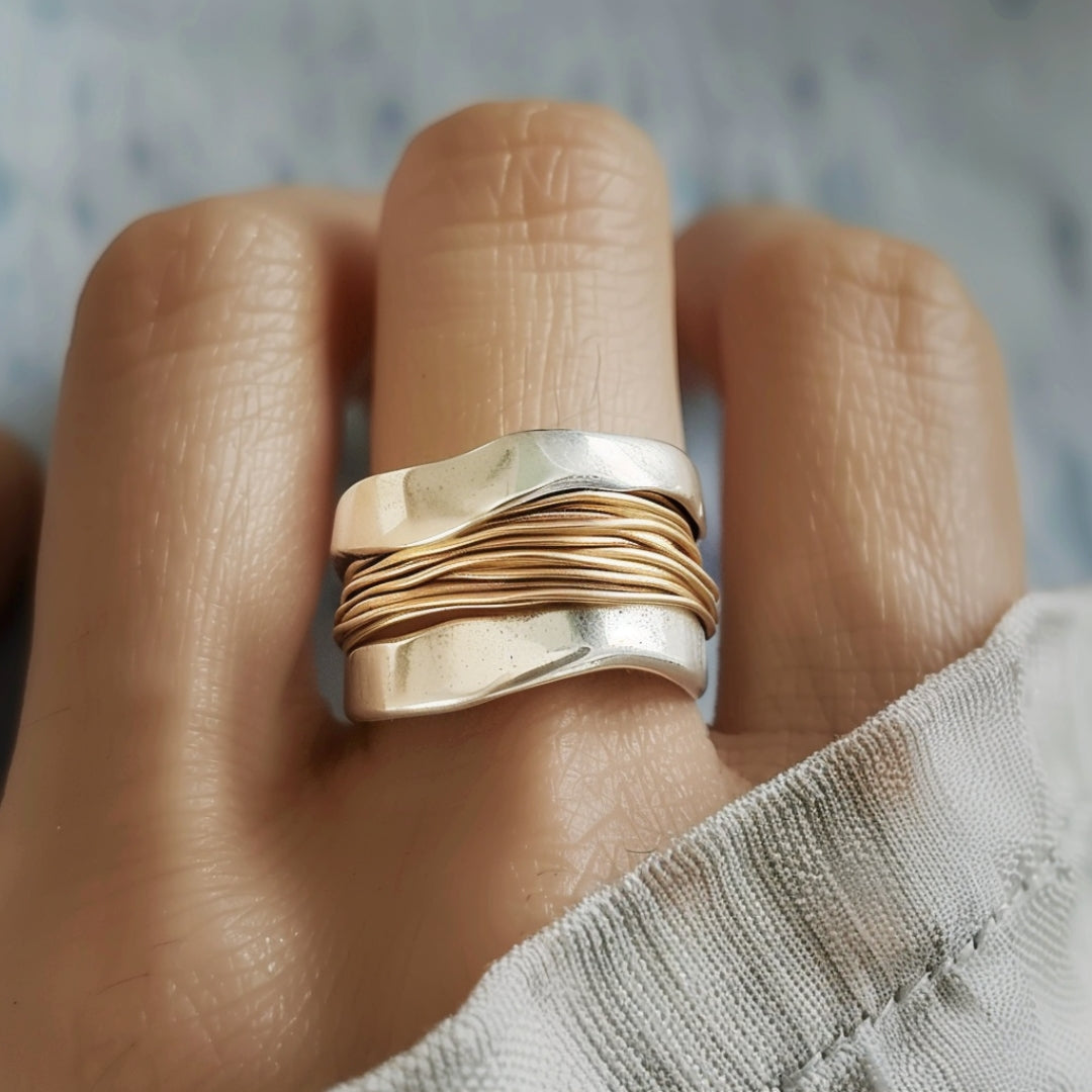 Silver Golden Thread Ring