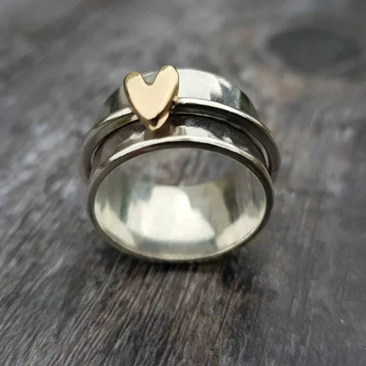 Classic Silver Heart-Shaped Pendant Ring