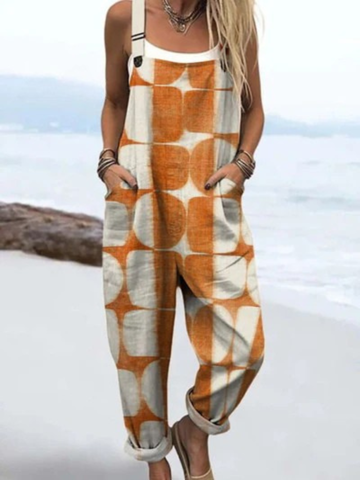 Women's Abstract Geometric Pattern Art Print Casual Wide Leg Jumpsuit