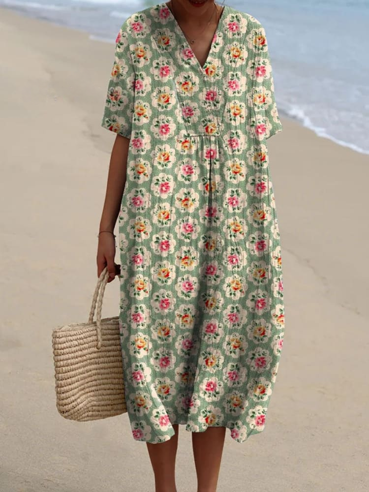 Kobiecą Vintage Kwiatową Sukienkę Casual Flowy