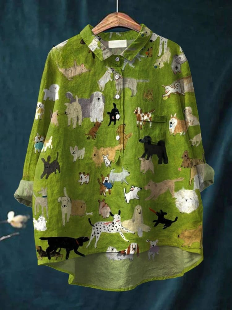 Women's Cute Dog Art Print Casual Shirt