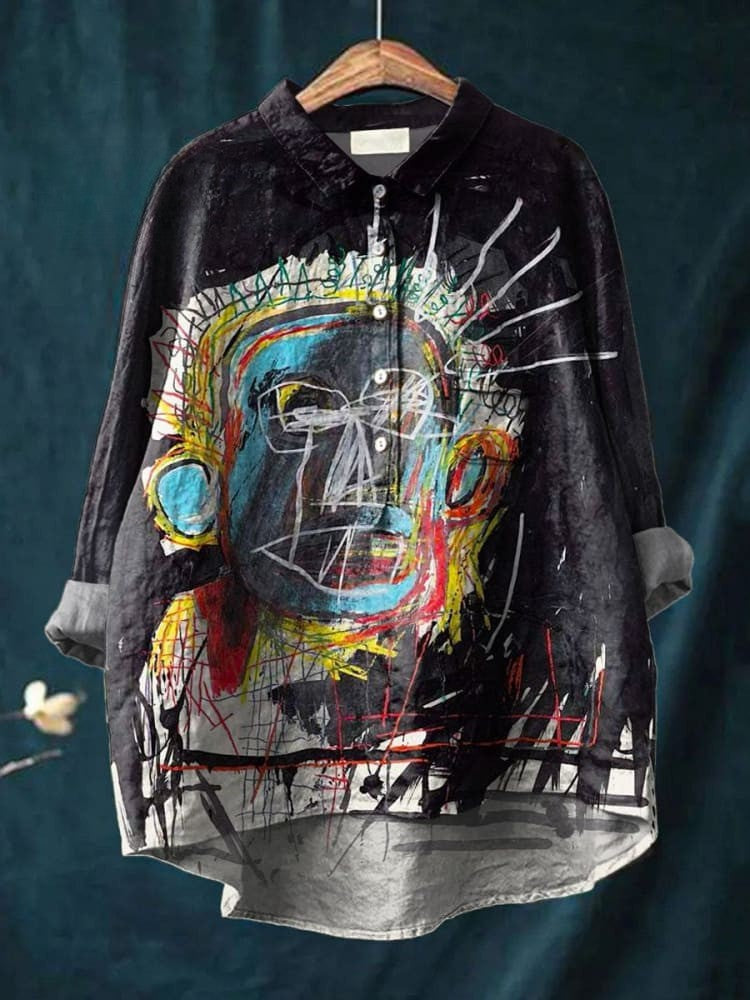 Wintage Abstrakcyjny Obraz Figuralny Druk Artystyczny Casual Shirt