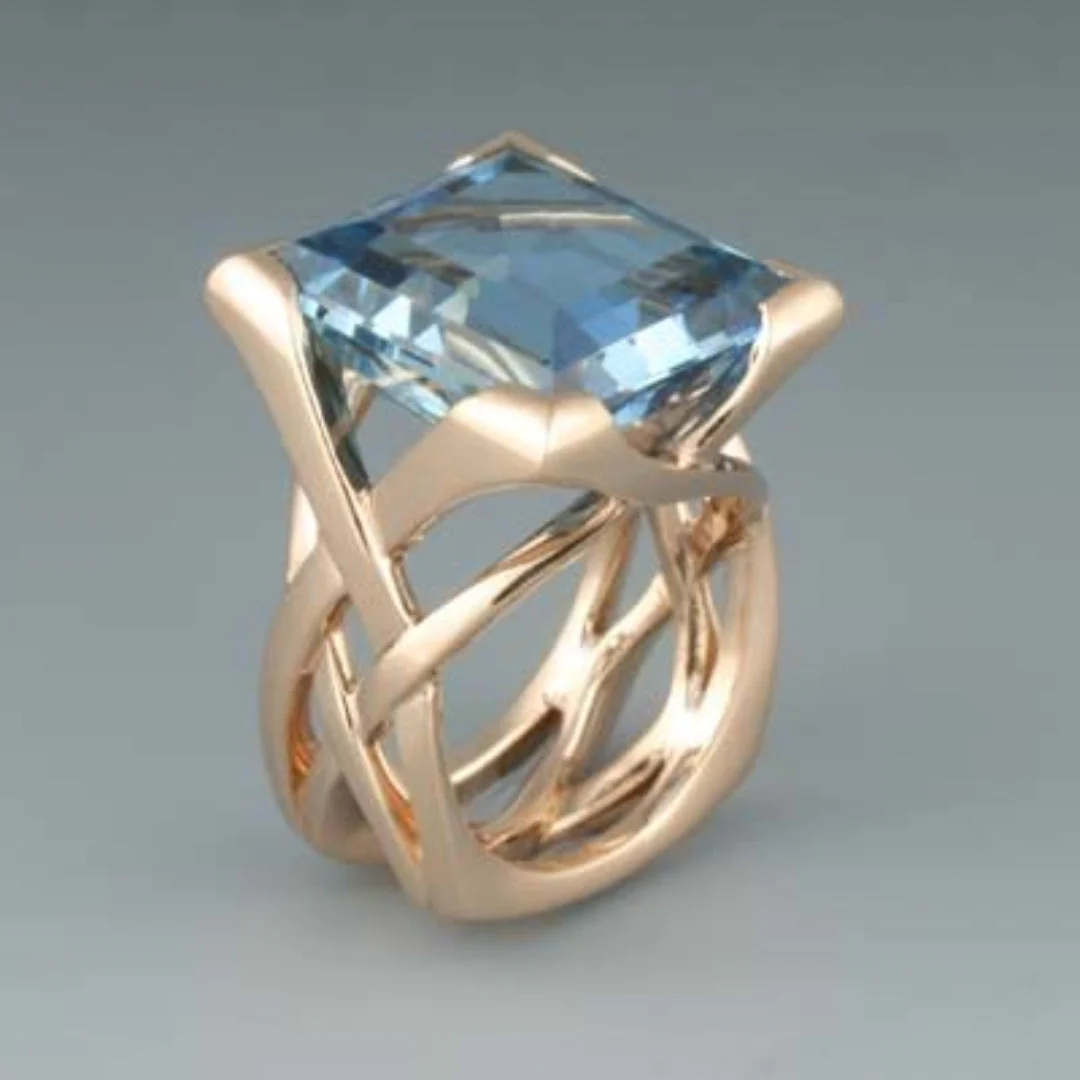 Rose Gold Vintage Ring with Blue Accents