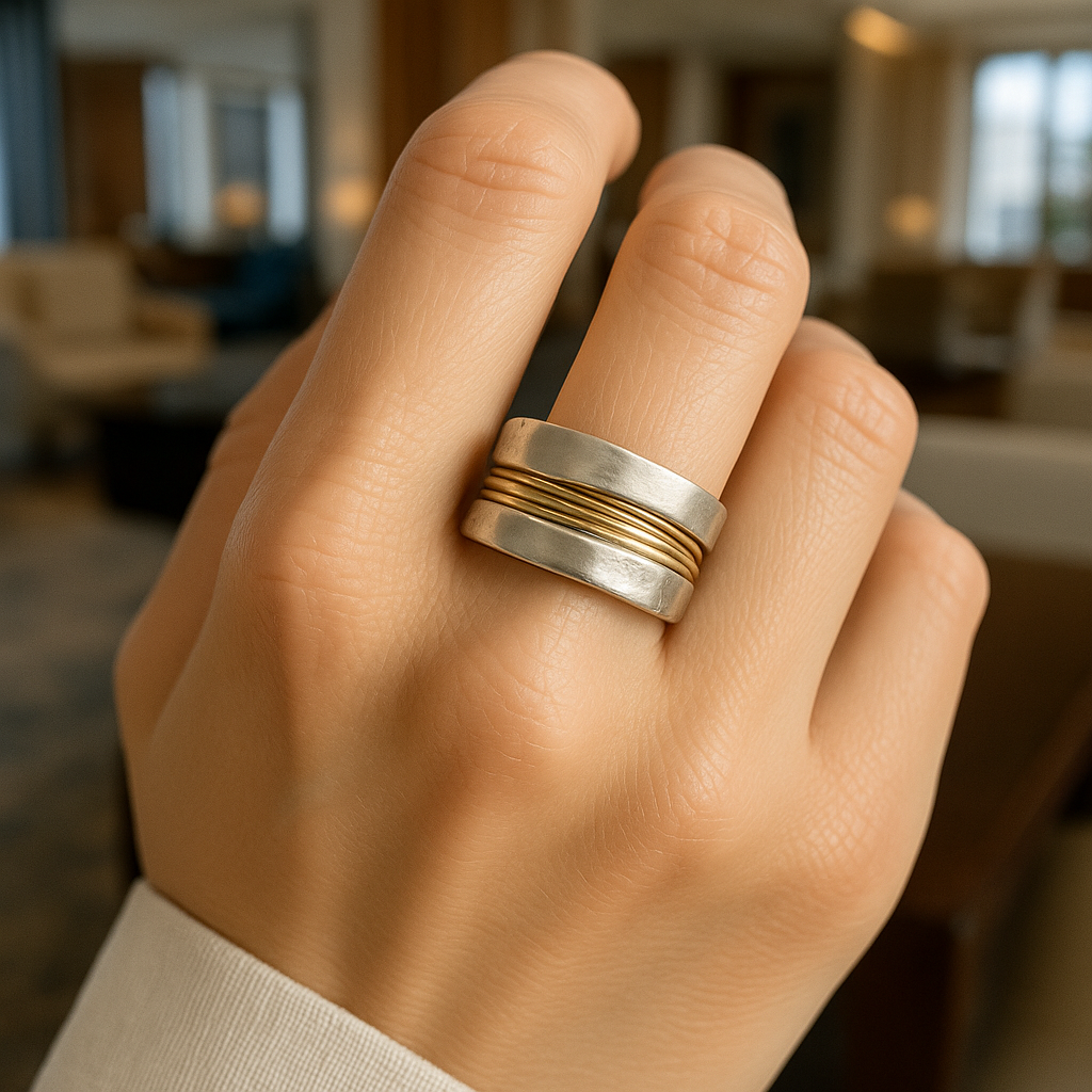Silver Ring Adorned with Golden Threads
