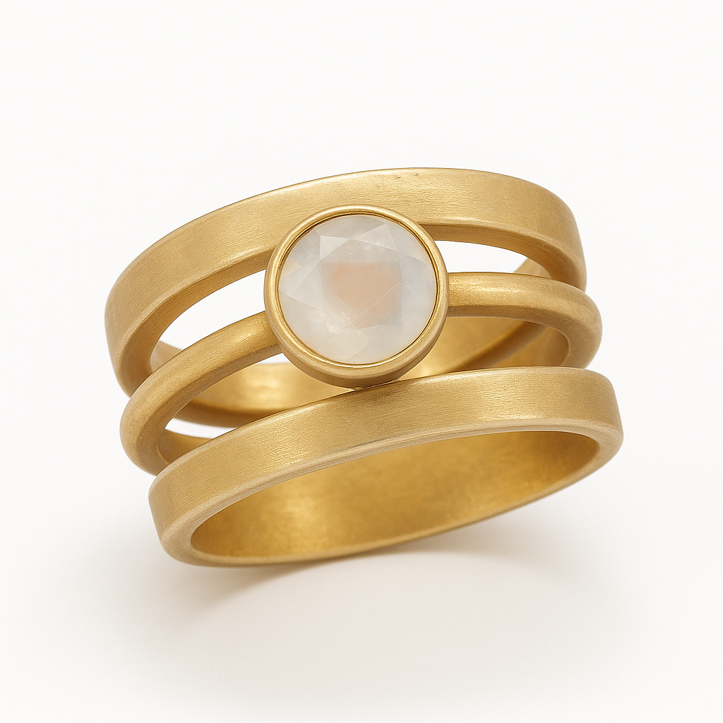 Classic Gold Ring Featuring Inlaid Moonstone