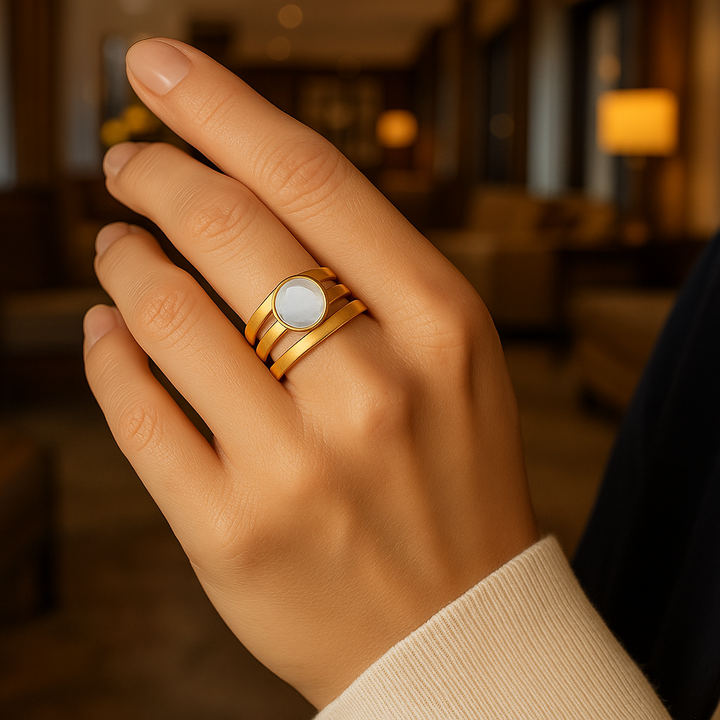 Classic Gold Ring Featuring Inlaid Moonstone