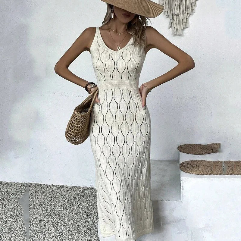 Gia Halter & Lace-Up Knit Maxi Dress