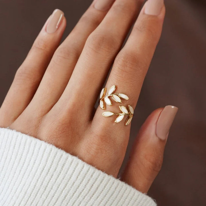 Milly - White Opal Leaf Adjustable Ring