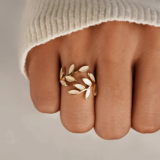 Milly - White Opal Leaf Adjustable Ring