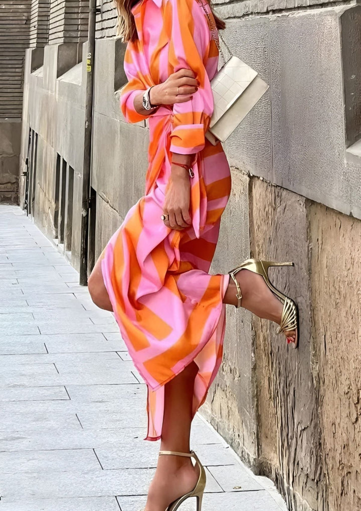 Olivia – Printed Shirt Dress with Fitted Waist