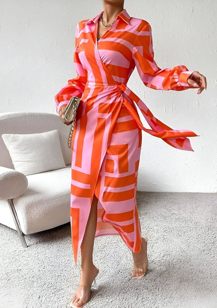 Olivia – Printed Shirt Dress with Fitted Waist