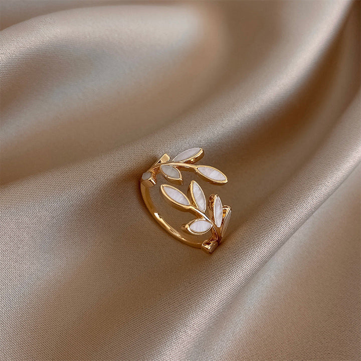 Milly - White Opal Leaf Adjustable Ring