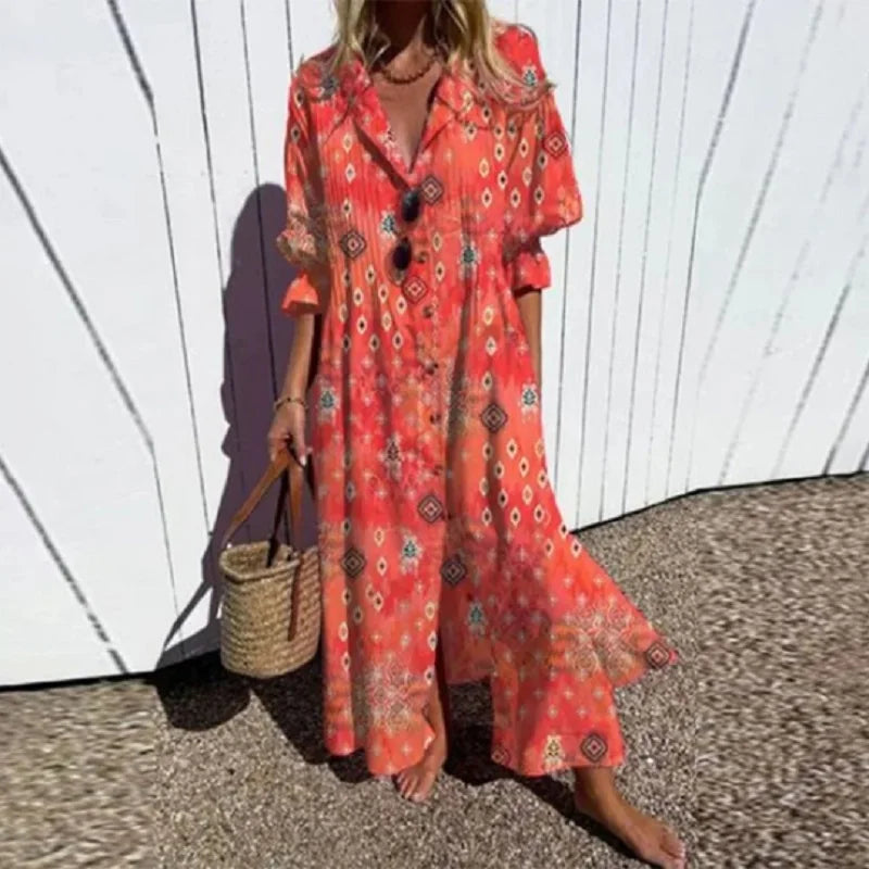 Cassidy - Bohemian Puff Sleeve Maxi Dress