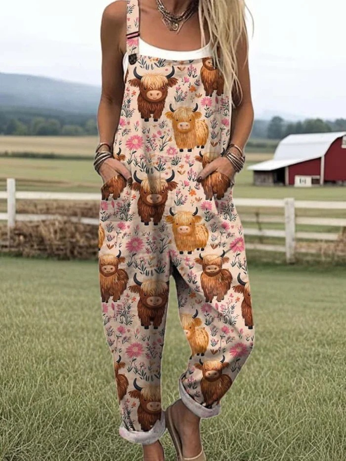 Women's Flying Bees Embroidery Pattern Casual Wide Leg Jumpsuit