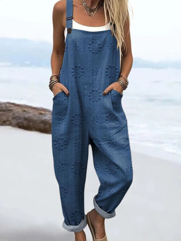 Damski Vintage Kwiatowy Wzór Sztuka Druk Casual Szerokie Spodnie Kombinezon