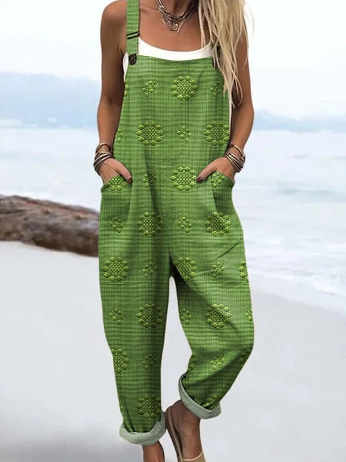 Damski Vintage Kwiatowy Wzór Sztuka Druk Casual Szerokie Spodnie Kombinezon