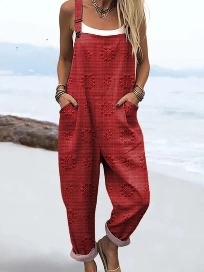 Damski Vintage Kwiatowy Wzór Sztuka Druk Casual Szerokie Spodnie Kombinezon