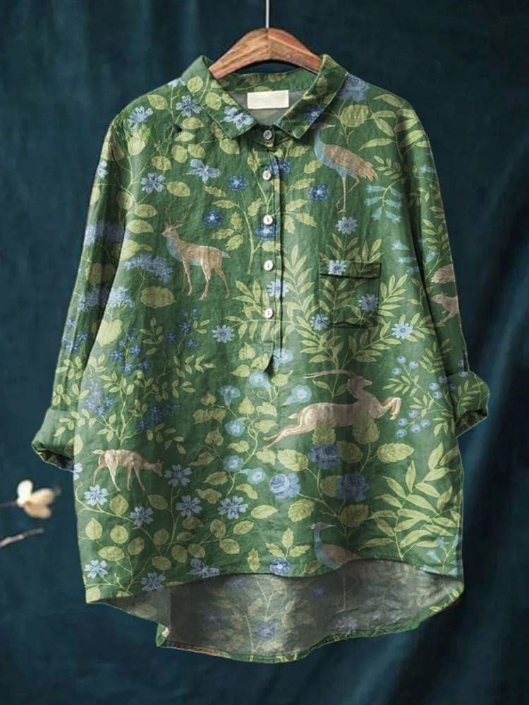 Koszulka Casual z Vintage'owym Kwiatowym Motywem i Zwierzętami dla Kobiet