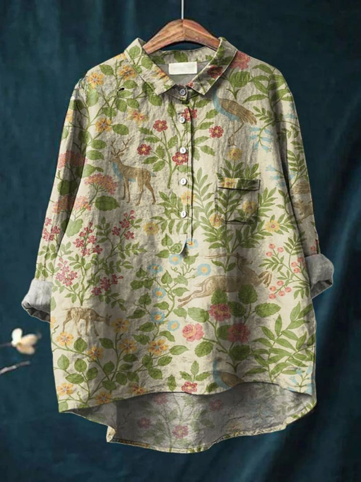 Koszulka Casual z Vintage'owym Kwiatowym Motywem i Zwierzętami dla Kobiet