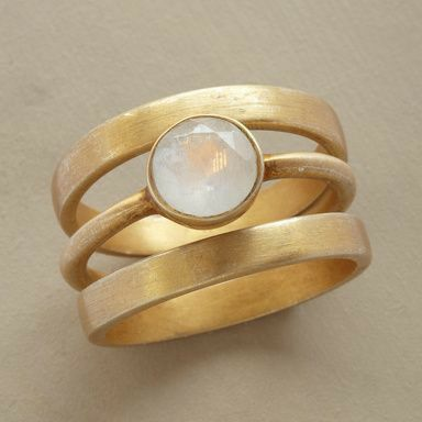 Classic Gold Ring Featuring Inlaid Moonstone