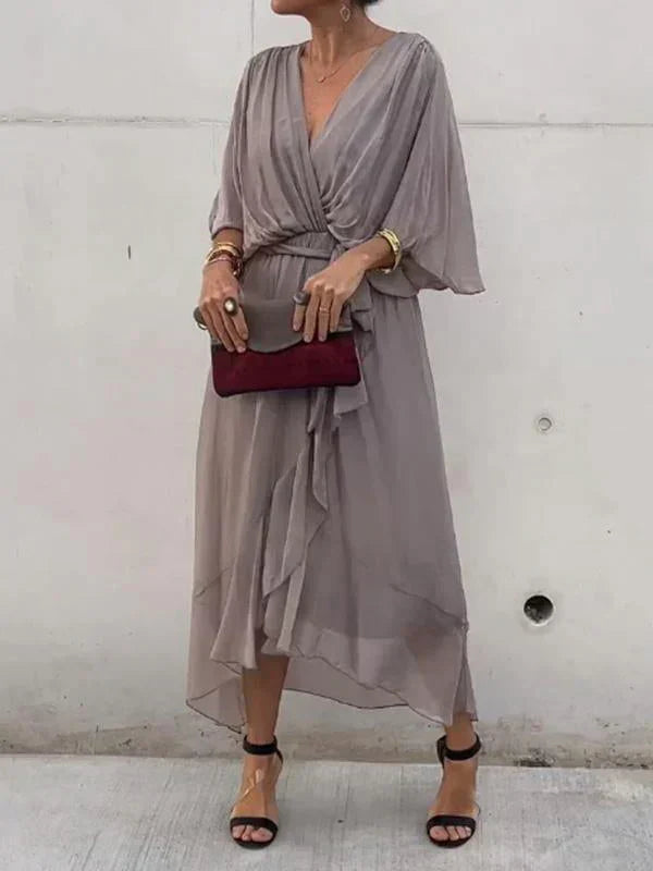 Monica™ - Elegant Chiffon Silk Dress with Alluring V-Neck