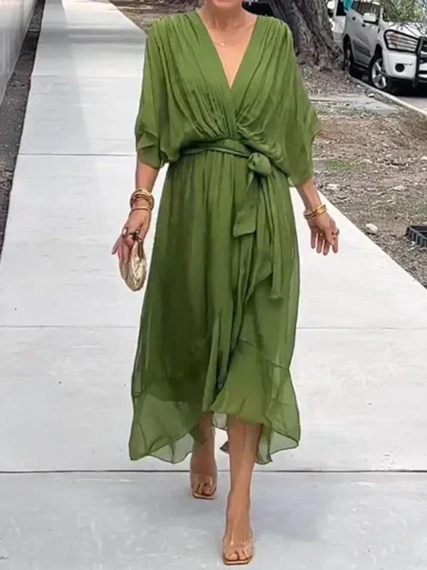 Monica™ - Elegant Chiffon Silk Dress with Alluring V-Neck
