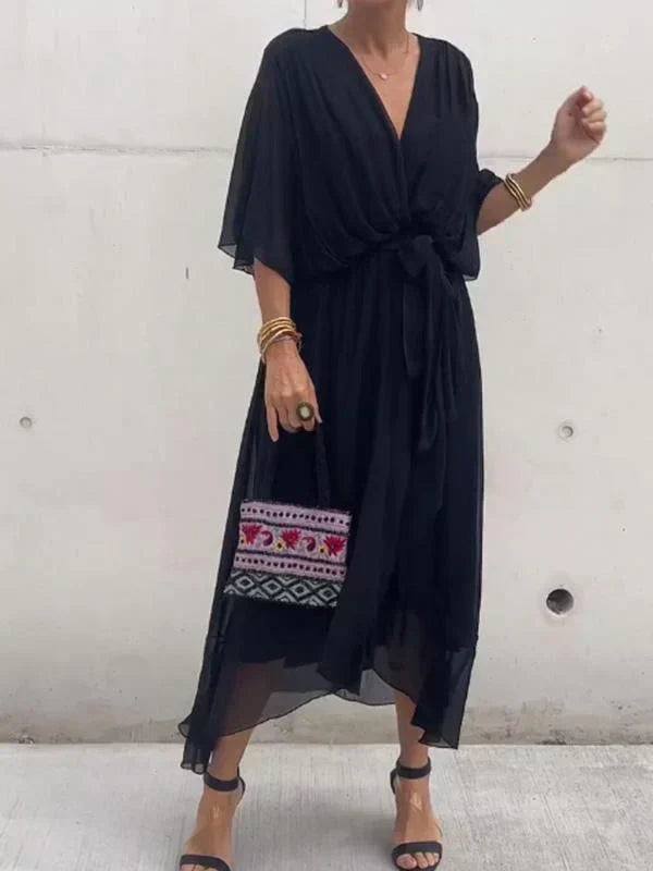 Monica™ - Elegant Chiffon Silk Dress with Alluring V-Neck