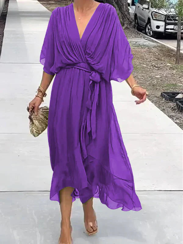 Monica™ - Elegant Chiffon Silk Dress with Alluring V-Neck