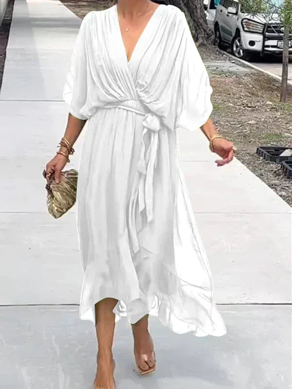 Monica™ - Elegant Chiffon Silk Dress with Alluring V-Neck