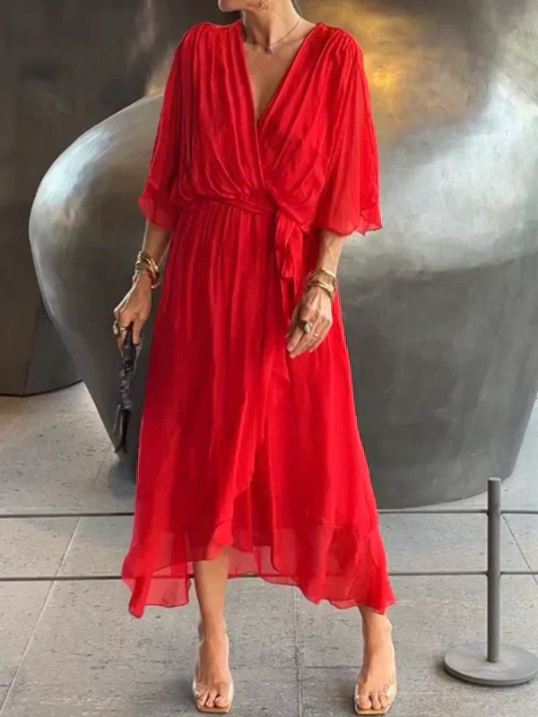 Monica™ - Elegant Chiffon Silk Dress with Alluring V-Neck