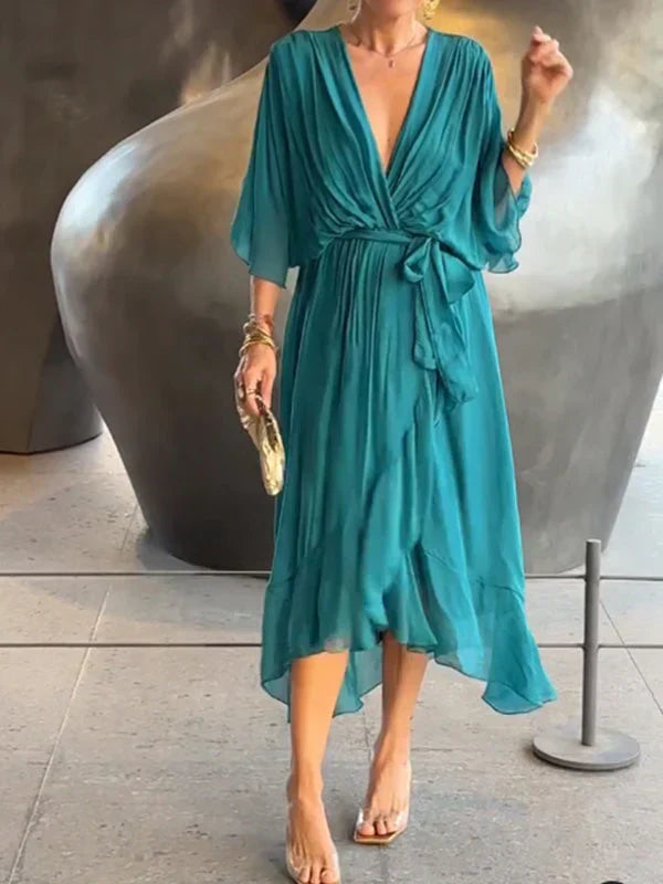 Monica™ - Elegant Chiffon Silk Dress with Alluring V-Neck