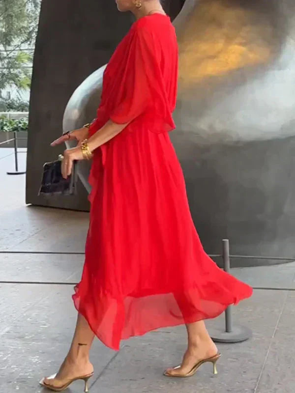 Monica™ - Elegant Chiffon Silk Dress with Alluring V-Neck