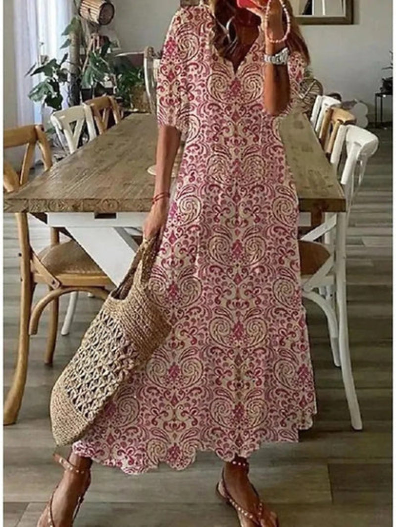 Sophia – Vintage Boho V-Neck Summer Dress